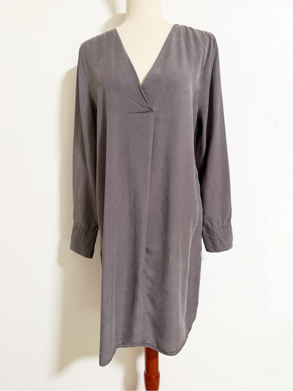 Garnet Hill Tencel V Neck Shirt Dress Minimalist Gray Size 12